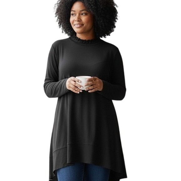Lane Bryant Tops - Lane Bryant Black Ruffle Mock Neck High-Low Swing Top Long Sleeve Plus 18/20